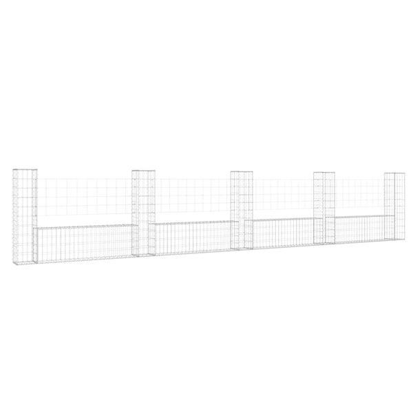 vidaXL U-Shaped Gabion Basket with 5 Posts Iron 500x20x100 cm