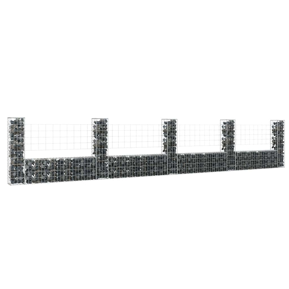 vidaXL U-Shaped Gabion Basket with 5 Posts Iron 500x20x100 cm