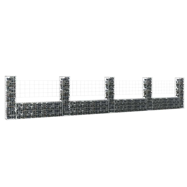 vidaXL U-Shaped Gabion Basket with 5 Posts Iron 500x20x100 cm