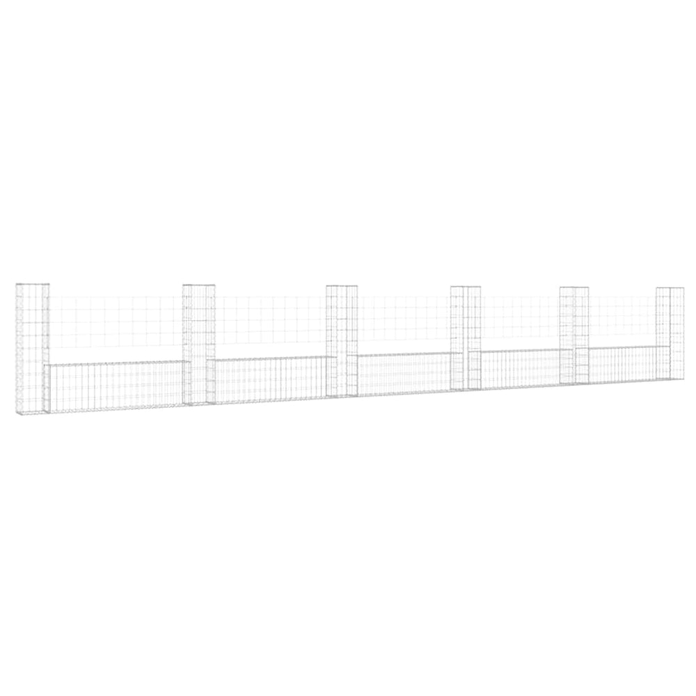 vidaXL U-shaped Gabion Basket with 6 Posts Iron 620x20x100 cm