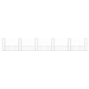 vidaXL U-shaped Gabion Basket with 6 Posts Iron 620x20x100 cm