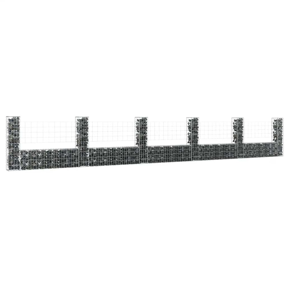 vidaXL U-shaped Gabion Basket with 6 Posts Iron 620x20x100 cm