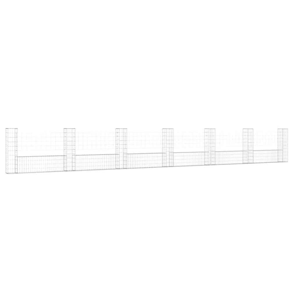 vidaXL U-Shaped Gabion Basket with 7 Pillars Iron 740x20x100 cm
