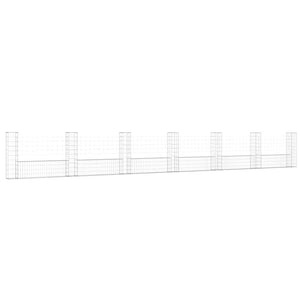 vidaXL U-Shaped Gabion Basket with 7 Pillars Iron 740x20x100 cm