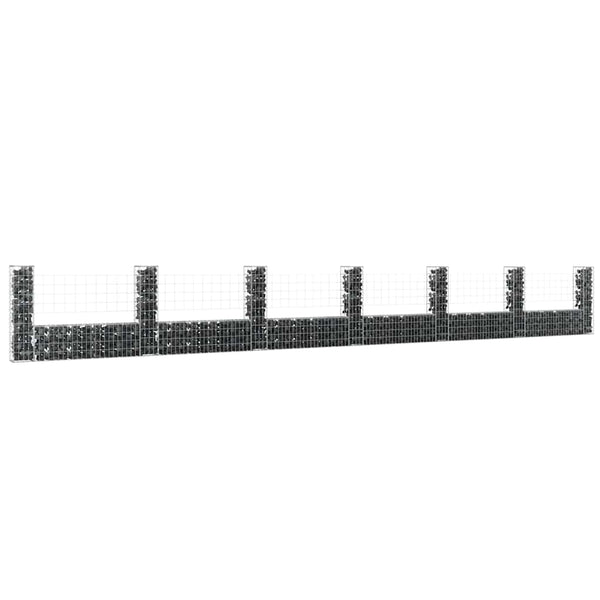 vidaXL U-Shaped Gabion Basket with 7 Pillars Iron 740x20x100 cm