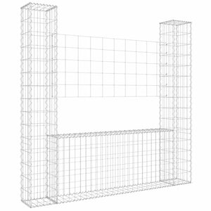 vidaXL U-Shaped Gabion Basket with 2 Columns Iron 140x20x150 cm