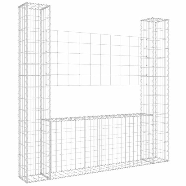 vidaXL U-Shaped Gabion Basket with 2 Columns Iron 140x20x150 cm