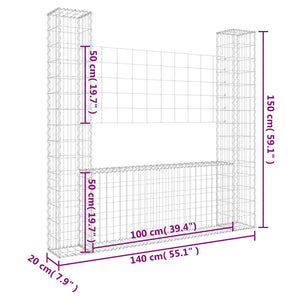 vidaXL U-Shaped Gabion Basket with 2 Columns Iron 140x20x150 cm