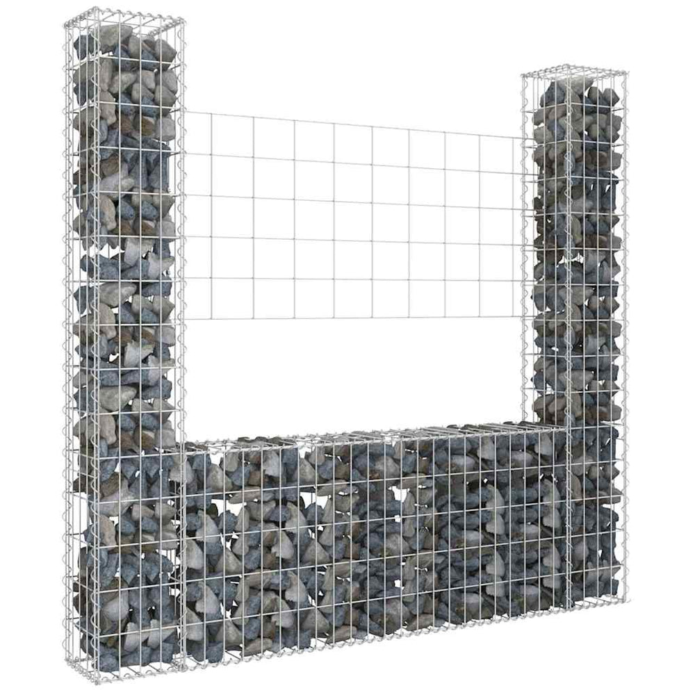 vidaXL U-Shaped Gabion Basket with 2 Columns Iron 140x20x150 cm