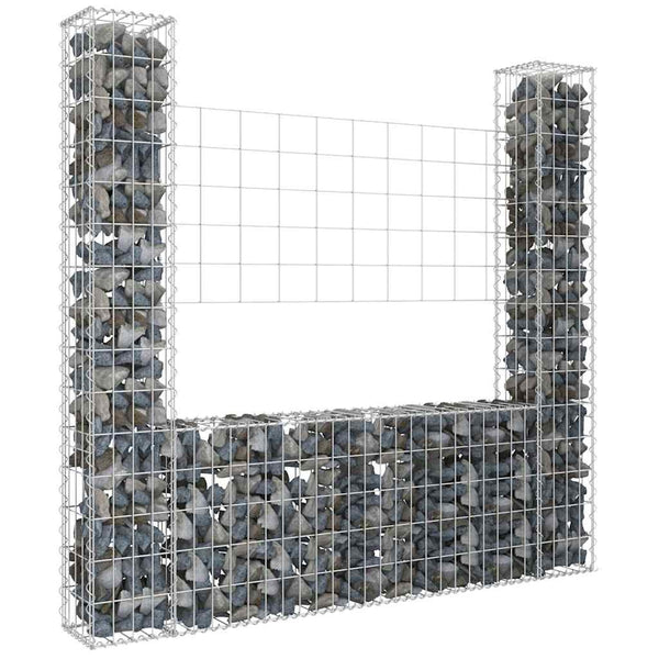vidaXL U-Shaped Gabion Basket with 2 Columns Iron 140x20x150 cm