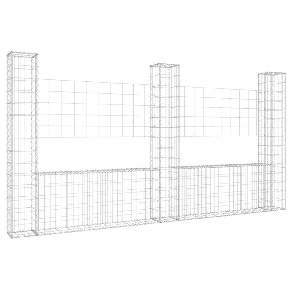 vidaXL U-Shaped Gabion Basket with 3 Posts Iron 260x20x150 cm