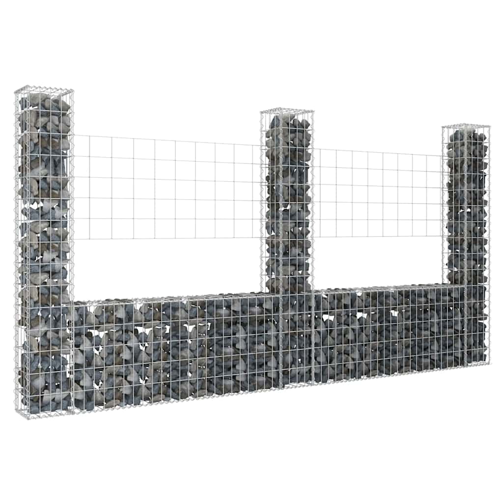 vidaXL U-Shaped Gabion Basket with 3 Posts Iron 260x20x150 cm