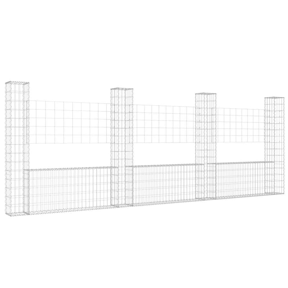 vidaXL U-shaped Gabion Basket with 4 Posts Iron 380x20x150 cm