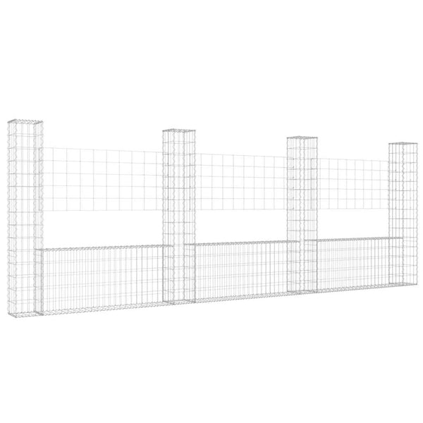 vidaXL U-shaped Gabion Basket with 4 Posts Iron 380x20x150 cm