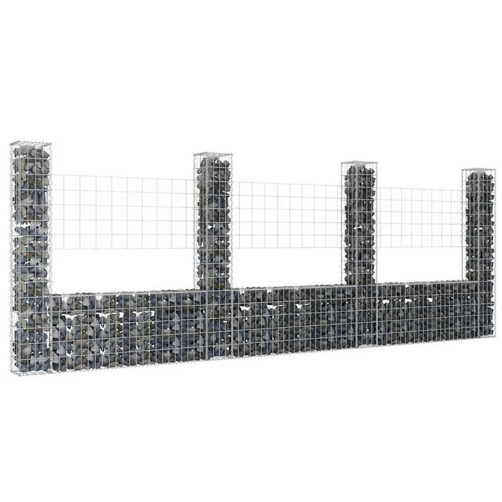 vidaXL U-shaped Gabion Basket with 4 Posts Iron 380x20x150 cm