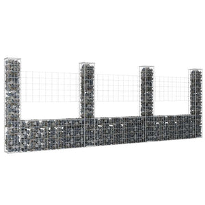 vidaXL U-shaped Gabion Basket with 4 Posts Iron 380x20x150 cm