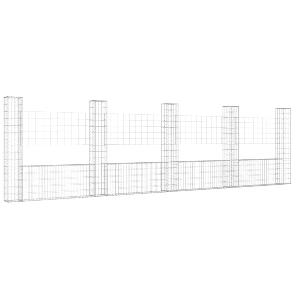 vidaXL U-Shaped Gabion Basket with 5 Posts Iron 500x20x150 cm