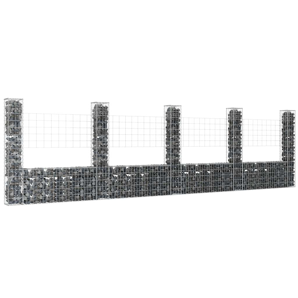 vidaXL U-Shaped Gabion Basket with 5 Posts Iron 500x20x150 cm