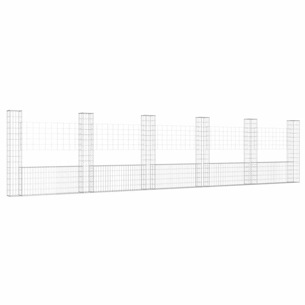 vidaXL U-Shaped Gabion Basket with 6 Pillars Iron 620x20x150 cm