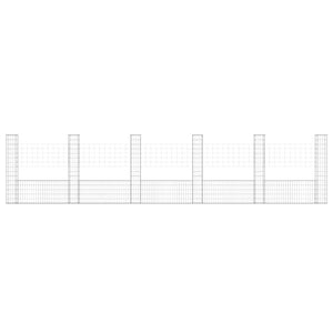 vidaXL U-Shaped Gabion Basket with 6 Pillars Iron 620x20x150 cm