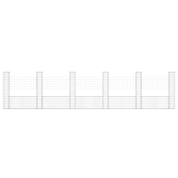 vidaXL U-Shaped Gabion Basket with 6 Pillars Iron 620x20x150 cm