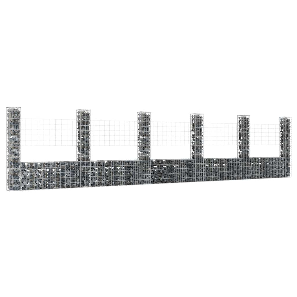 vidaXL U-Shaped Gabion Basket with 6 Pillars Iron 620x20x150 cm