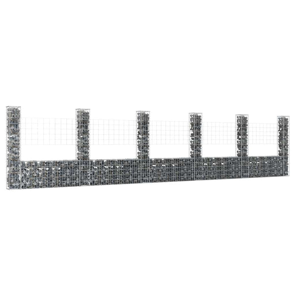 vidaXL U-Shaped Gabion Basket with 6 Pillars Iron 620x20x150 cm