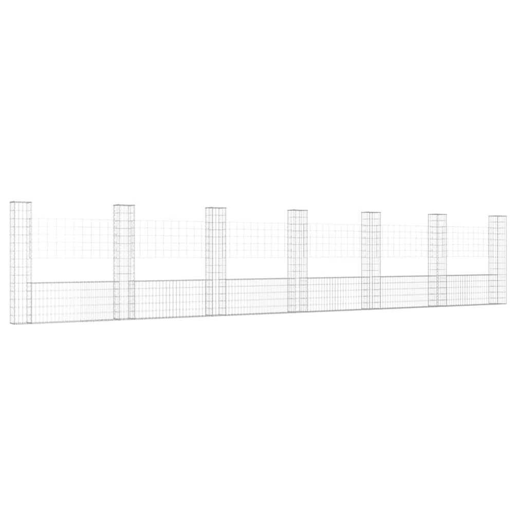 vidaXL U-Shaped Gabion Basket with 7 Pillars Iron 740x20x150 cm