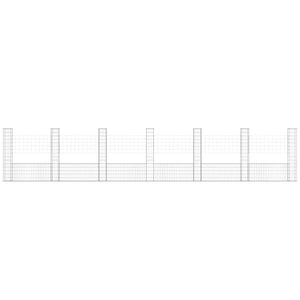 vidaXL U-Shaped Gabion Basket with 7 Pillars Iron 740x20x150 cm