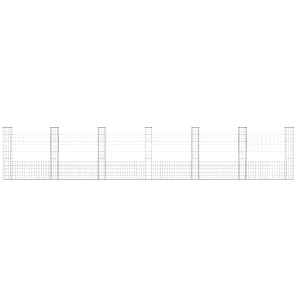 vidaXL U-Shaped Gabion Basket with 7 Pillars Iron 740x20x150 cm