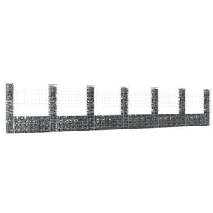vidaXL U-Shaped Gabion Basket with 7 Pillars Iron 740x20x150 cm