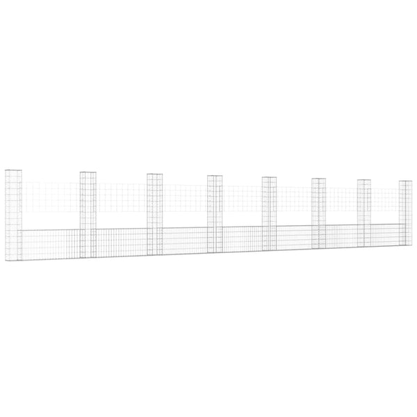 vidaXL U-Shaped Gabion Basket with 8 Columns Iron 860x20x150 cm