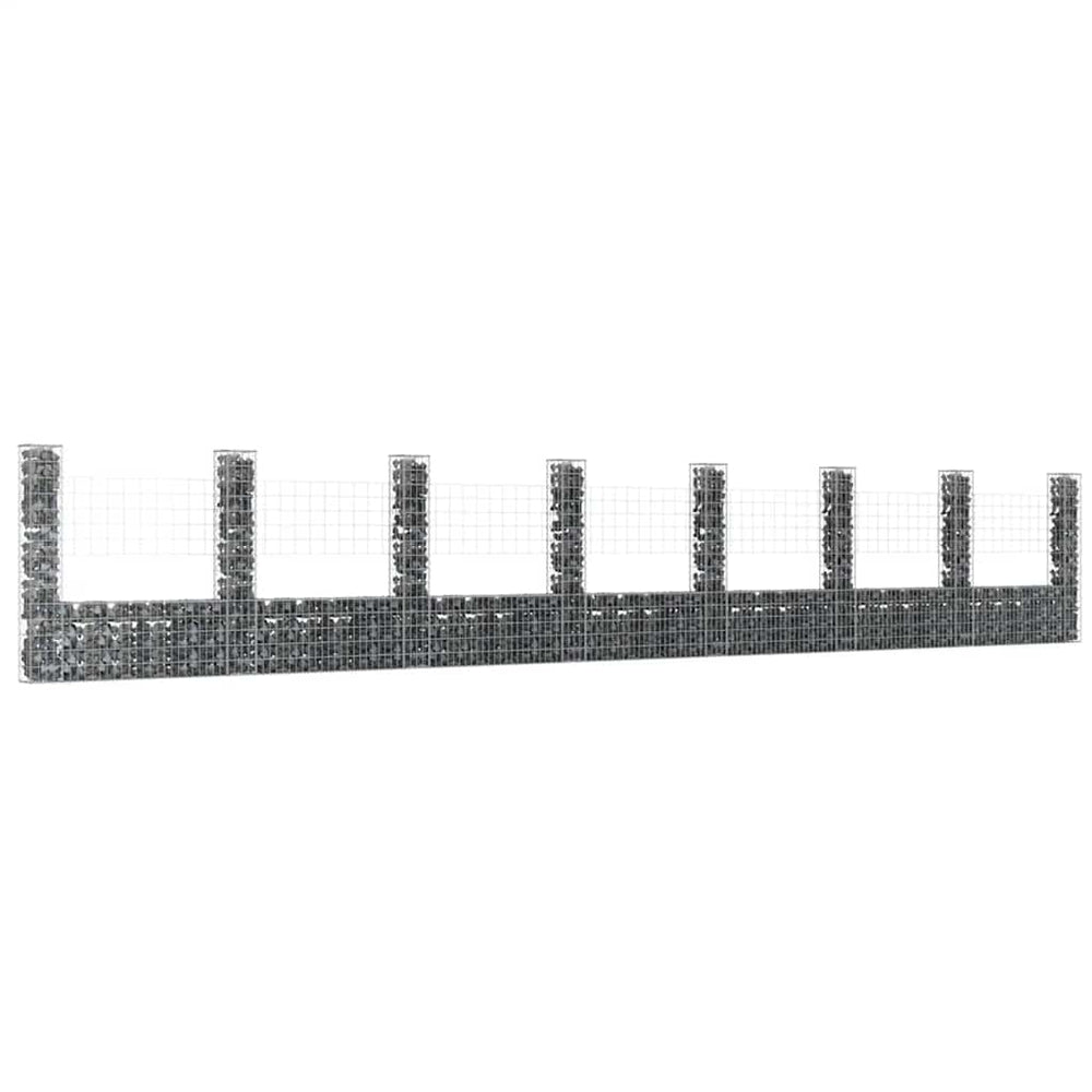 vidaXL U-Shaped Gabion Basket with 8 Columns Iron 860x20x150 cm