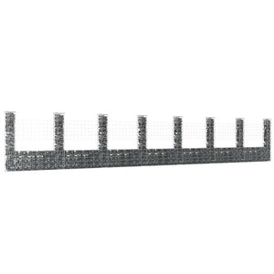 vidaXL U-Shaped Gabion Basket with 8 Columns Iron 860x20x150 cm