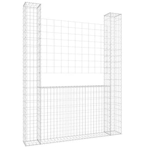 vidaXL U-shaped Gabion Basket with 2 Pillars Iron 140x20x200 cm
