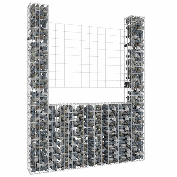 vidaXL U-shaped Gabion Basket with 2 Pillars Iron 140x20x200 cm