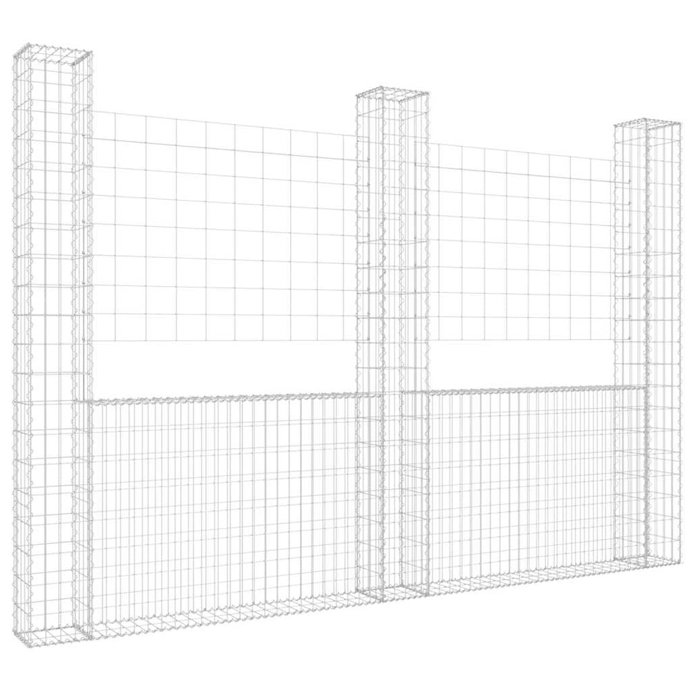 vidaXL Gabion Basket U-Shape with 3 Columns Iron 260x20x200 cm