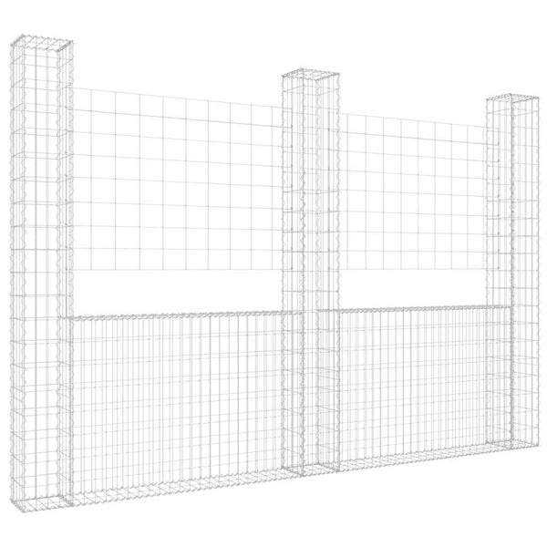 vidaXL Gabion Basket U-Shape with 3 Columns Iron 260x20x200 cm