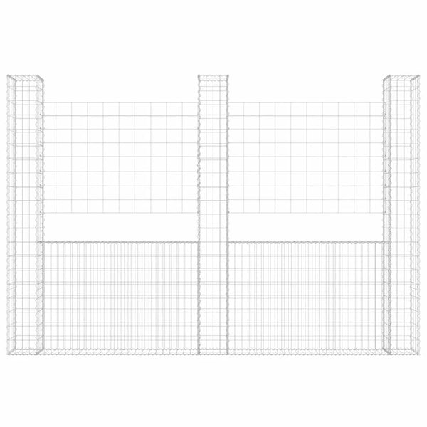 vidaXL Gabion Basket U-Shape with 3 Columns Iron 260x20x200 cm