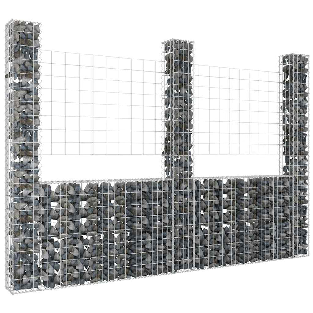 vidaXL Gabion Basket U-Shape with 3 Columns Iron 260x20x200 cm