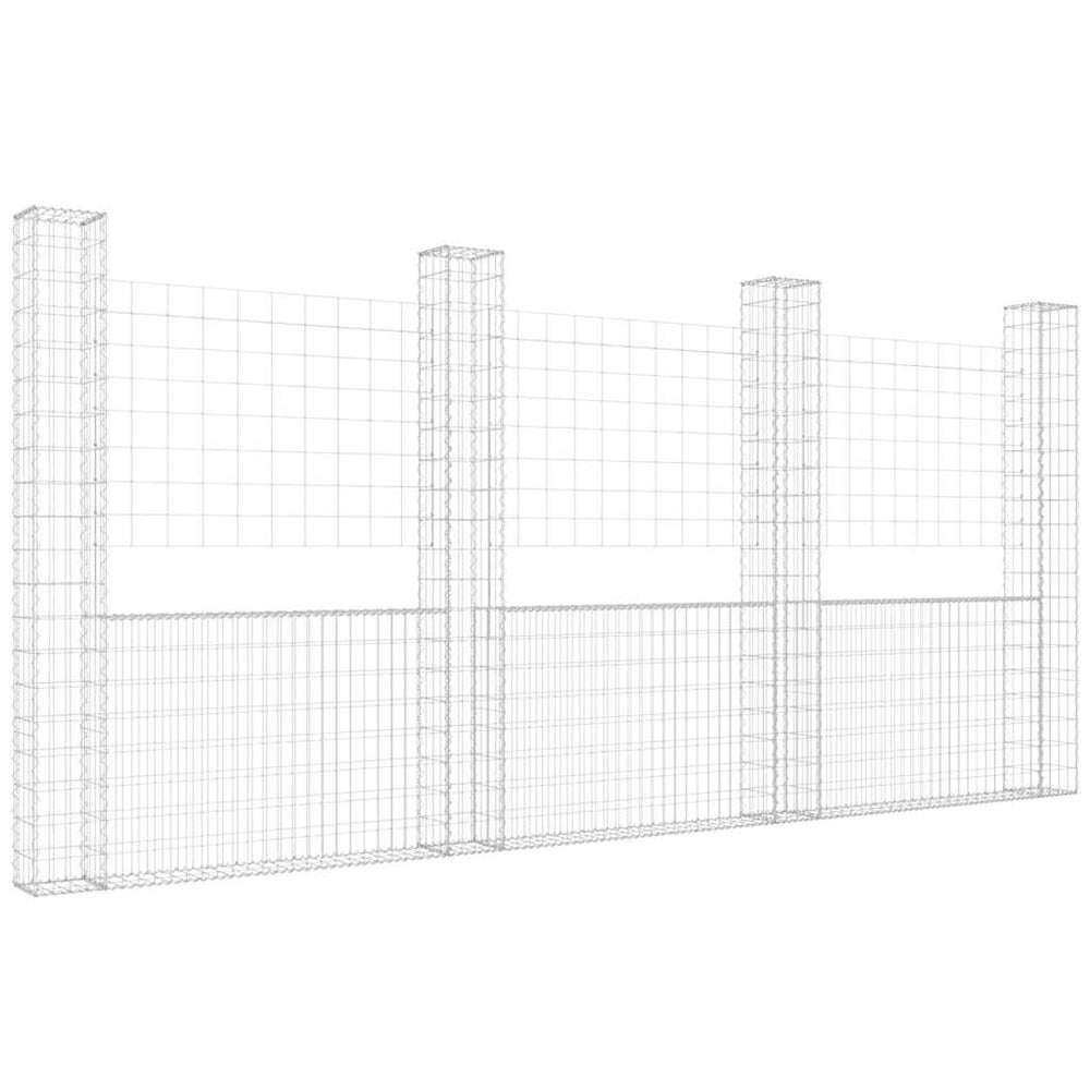 vidaXL U-shaped Gabion Basket with 4 Posts Iron 380x20x200 cm