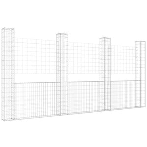vidaXL U-shaped Gabion Basket with 4 Posts Iron 380x20x200 cm