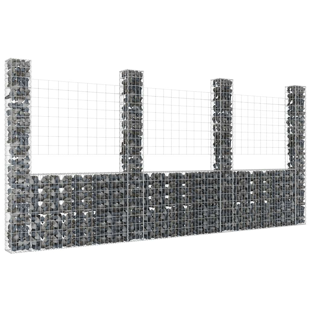 vidaXL U-shaped Gabion Basket with 4 Posts Iron 380x20x200 cm