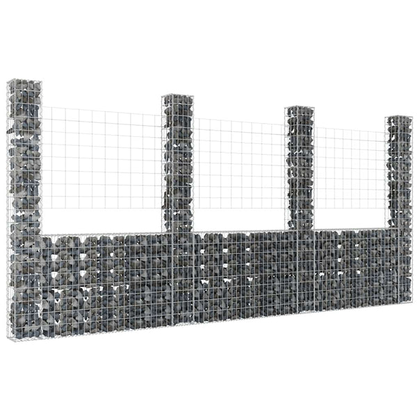 vidaXL U-shaped Gabion Basket with 4 Posts Iron 380x20x200 cm