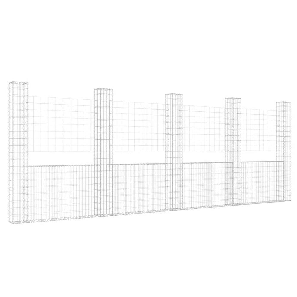 vidaXL U-Shaped Gabion Basket with 5 Posts Iron 500x20x200 cm