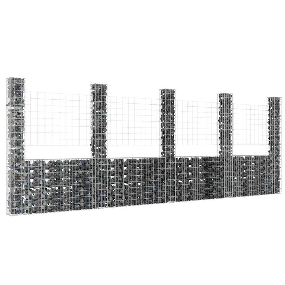 vidaXL U-Shaped Gabion Basket with 5 Posts Iron 500x20x200 cm