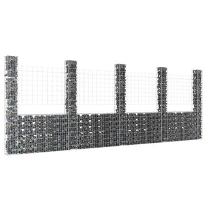vidaXL U-Shaped Gabion Basket with 5 Posts Iron 500x20x200 cm
