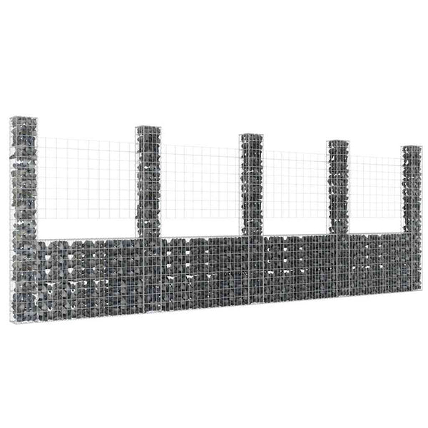 vidaXL U-Shaped Gabion Basket with 5 Posts Iron 500x20x200 cm
