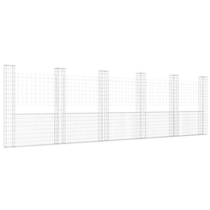 vidaXL U-Shaped Gabion Basket with 6 Pillars Iron 620x20x200 cm