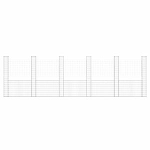 vidaXL U-Shaped Gabion Basket with 6 Pillars Iron 620x20x200 cm